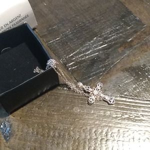 Sterling silver filigree with cz accents cross and chain. NWOT